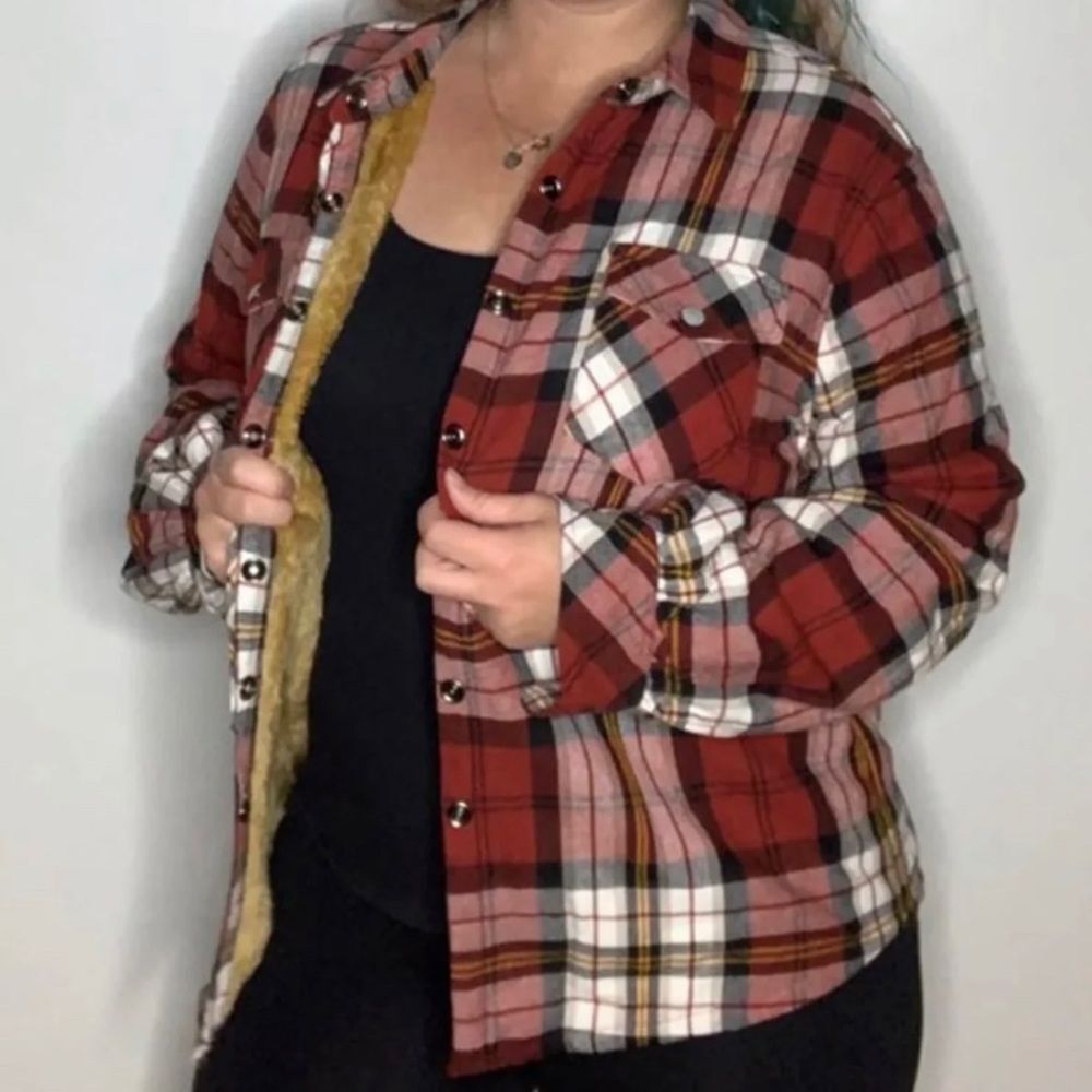 Fur lined balloon sleeve plaid coat